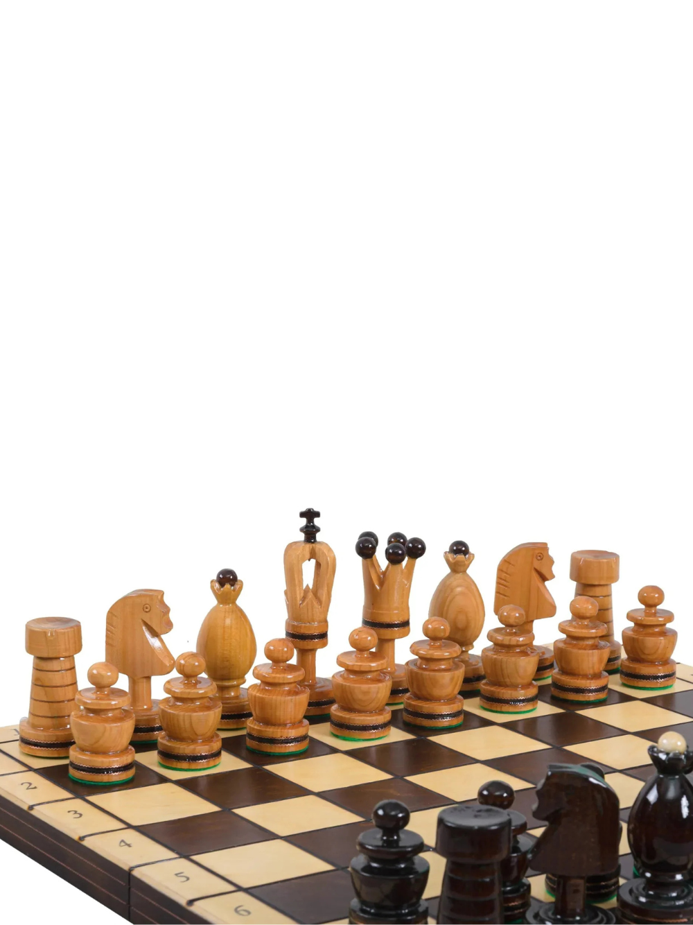 Beech Chess Set with Folding Board &amp; Brass Inlay