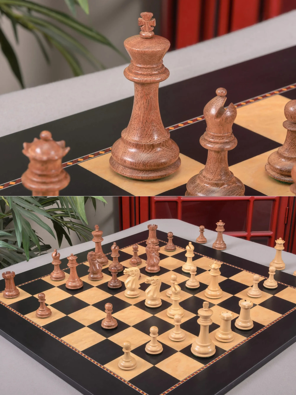 The York Series Chess Pieces - 3.5" King (Golden Rosewood and Natural Boxwood)