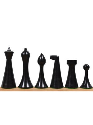 3.6" Herman Ohme Minimalist Chess Pieces - Weighted Ebonised Boxwood