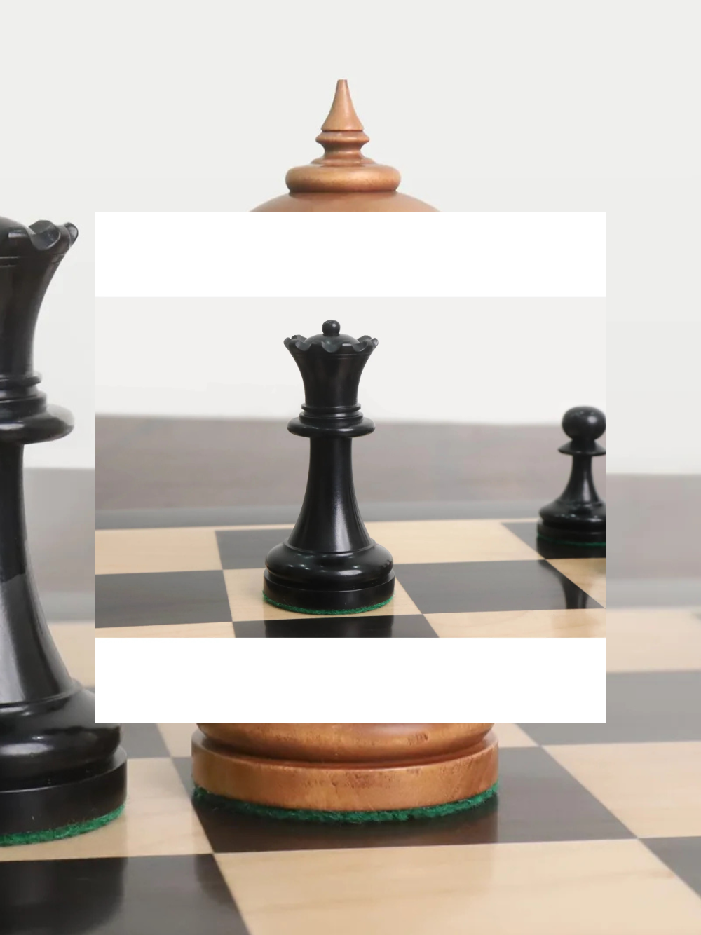 Set di Scacchi Riproduzione American Chess Company Anni 1900 - Solo Pezzi - Legno di Bosso Anticato ed Ebonizzato - Re 3,9"