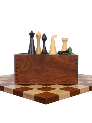 Hermann Ohme Chess Set - 3.6" Ebonised Boxwood Pieces with Golden Rosewood Board and Box
