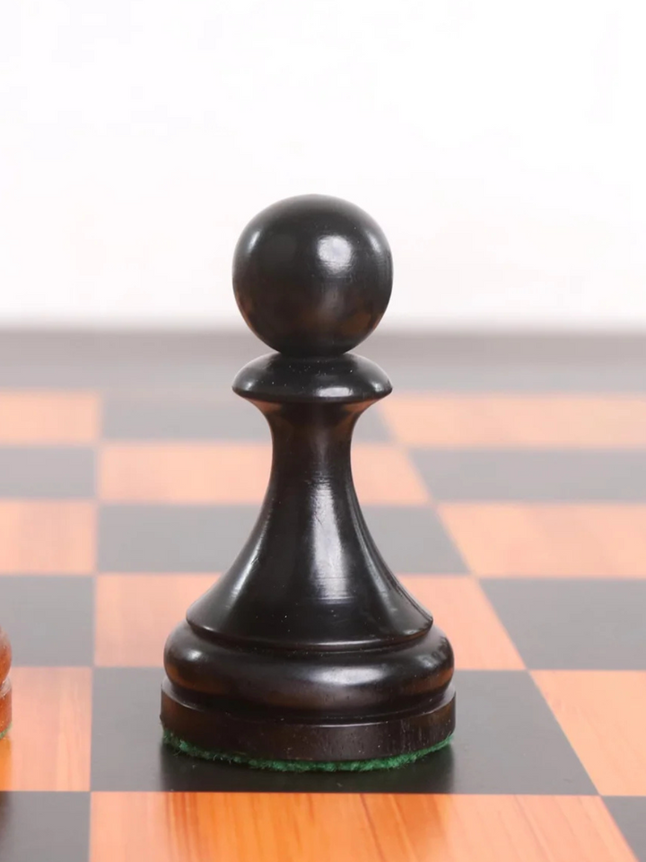 1935 Botvinnik Flohr-II Soviet Chess Pieces - Distress Antiqued Boxwood &amp; Ebonised Boxwood - 4.4" King