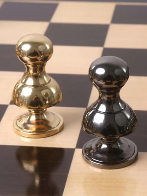 3.4" Victorian Series Brass Metal Luxury Chess Set - Pieces Only - Metallic Gold & Grey