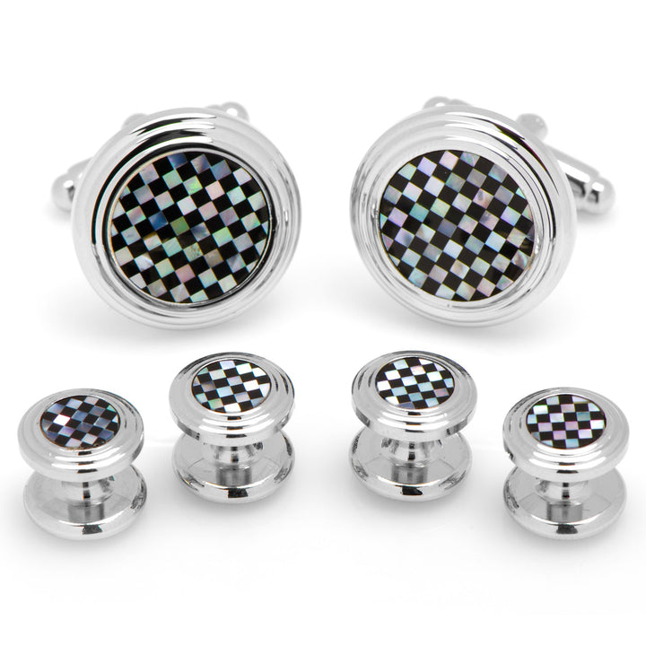 Onyx and Mother of Pearl Checker 5-Stud Set