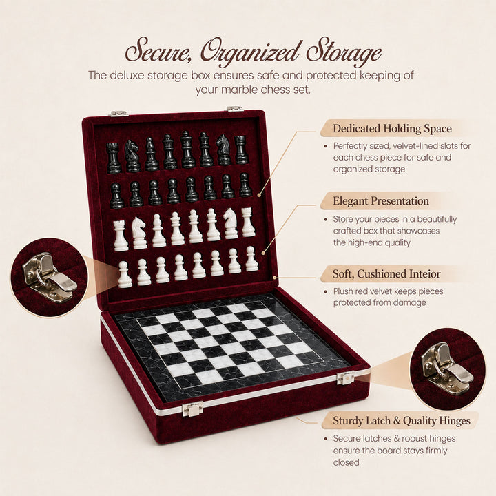 Black &amp; White Marble Chess Set 15 Inches | Handcrafted Luxury Chess Board
