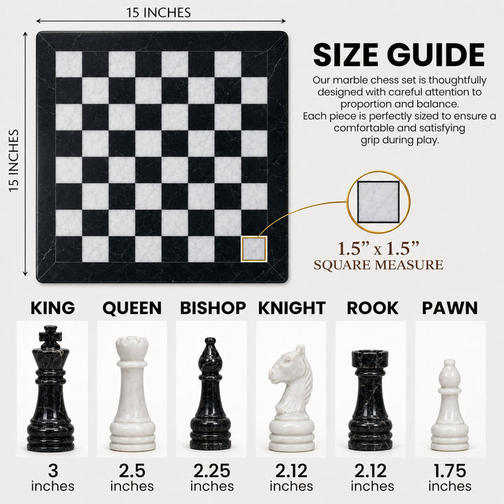 Black &amp; White Marble Chess Set 15 Inches | Handcrafted Luxury Chess Board