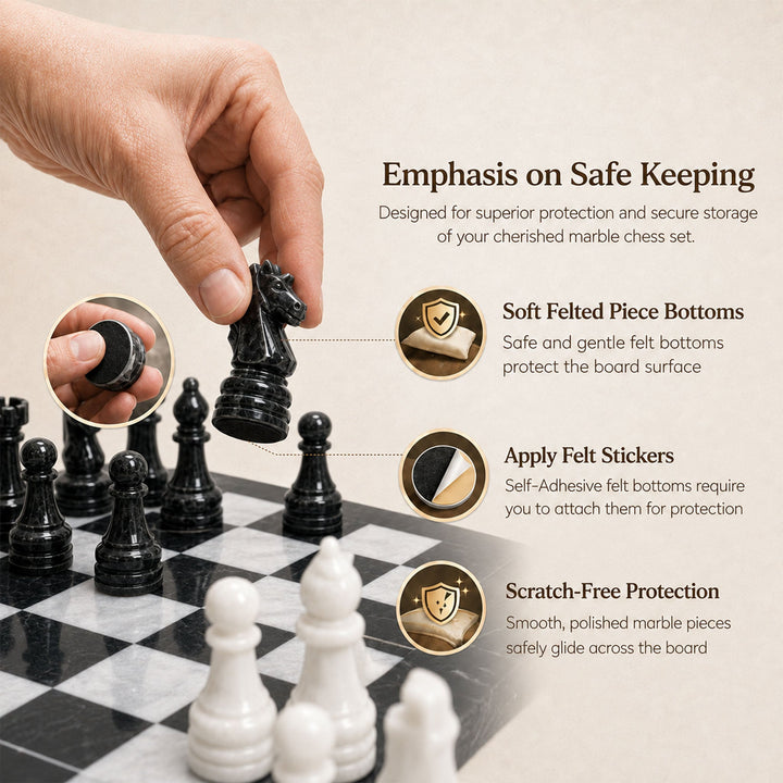 Black &amp; White Marble Chess Set 15 Inches | Handcrafted Luxury Chess Board