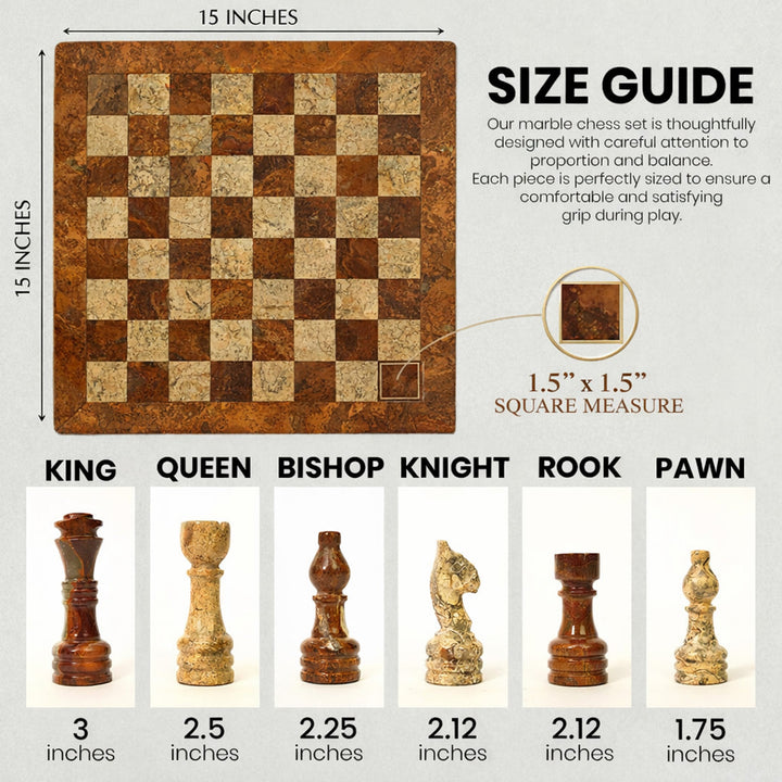 Brown and Coral Marble Chess Set 15 inches | Premium Handcrafted Natural Stone