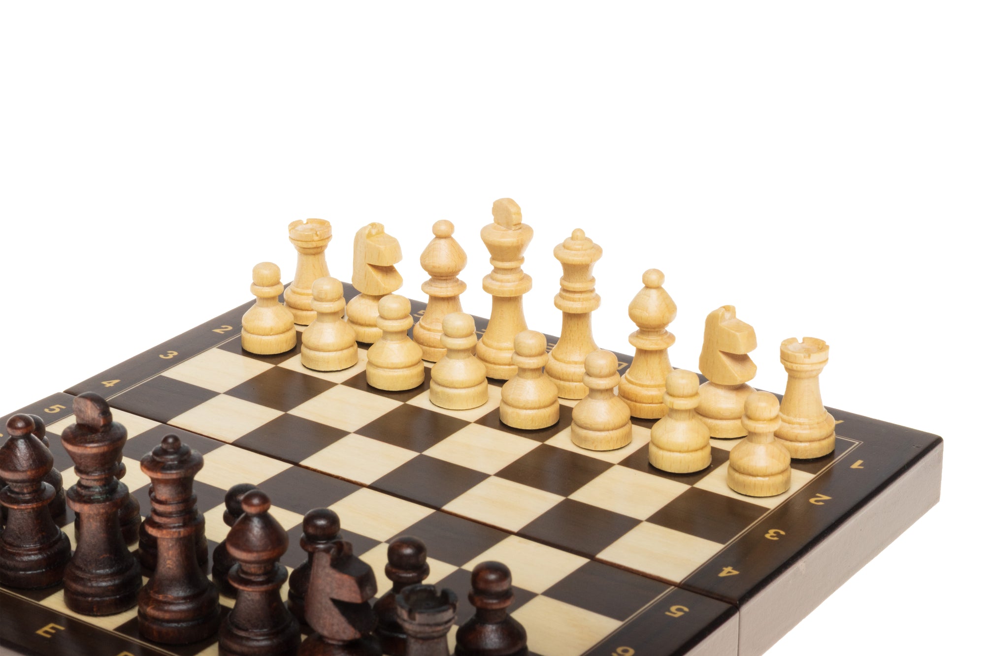 Mini-Schachset aus Holz mit klappbarem Brett
