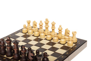 Mini-Schachset aus Holz mit klappbarem Brett