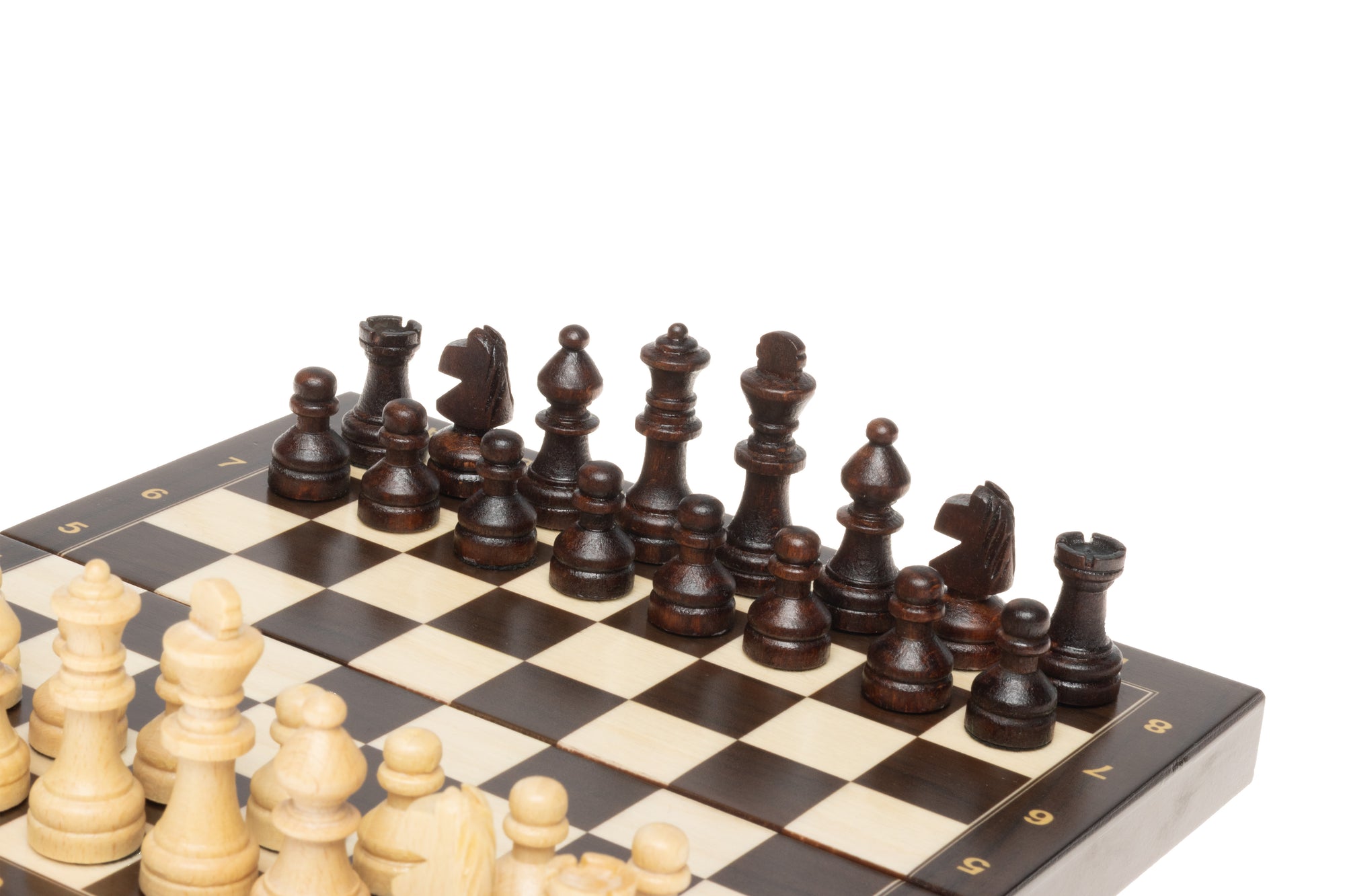 Mini-Schachset aus Holz mit klappbarem Brett